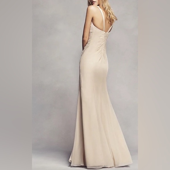 NWT White by Vera Wang Forest Green Ruched Ruffle Maxi Formal Bridesmaid Dress - Picture 10 of 11